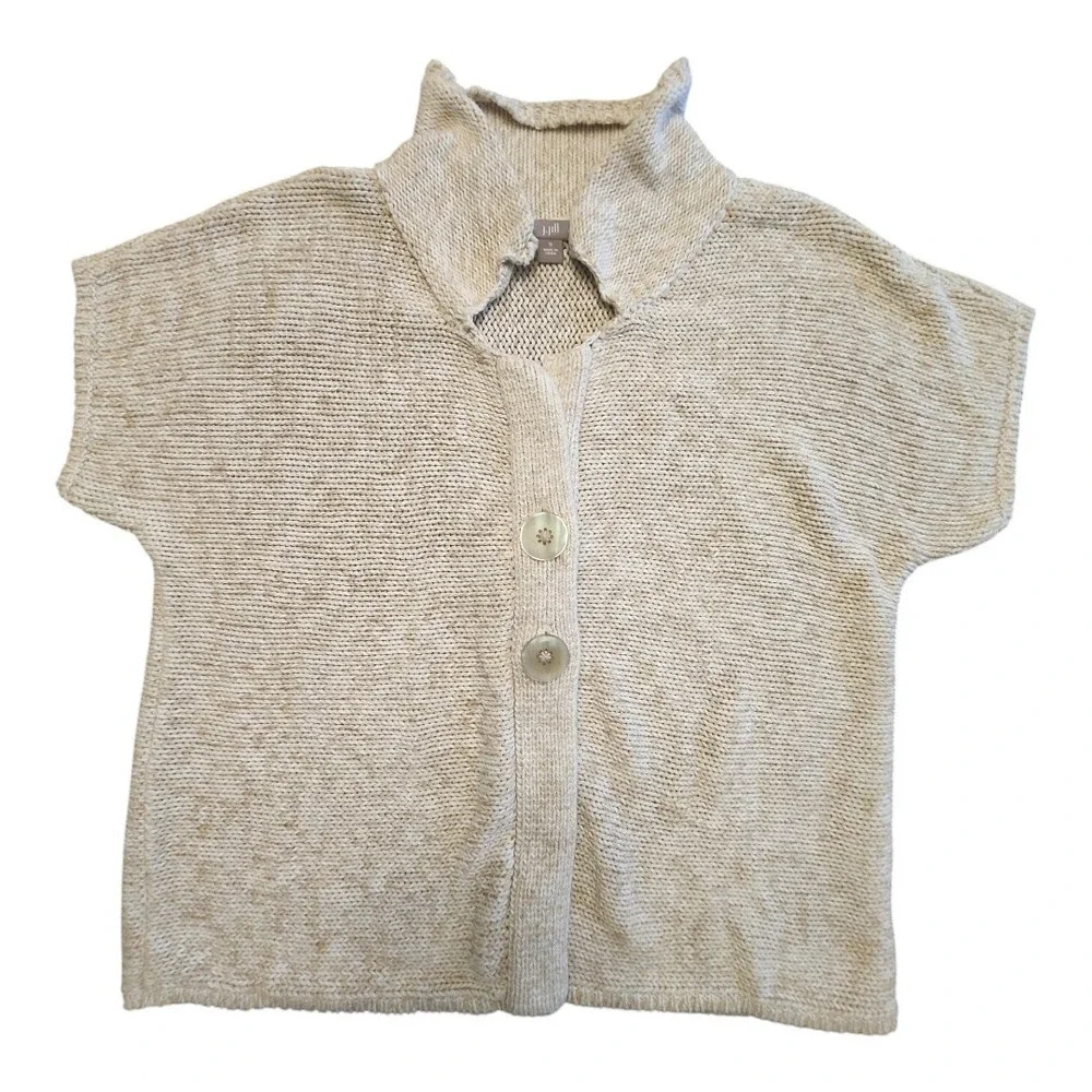 J Jill Pure Cardigan Sweater Womens Size Small Short Sleeve Cotton‎ Knit Beige